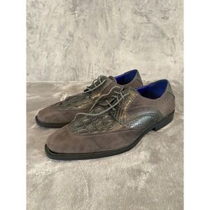 Roberto Chillini Dress Shoes Mens 12 Grey Faux Croc Embossed Suede Oxfords